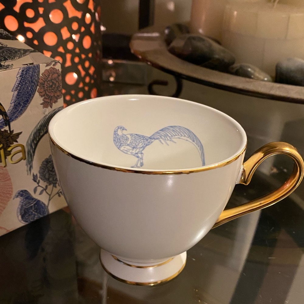 Kevia Nottingham Pheasant Teacup | Gold Handle Fine Porcelain Tea Cup - Picture 4 of 5